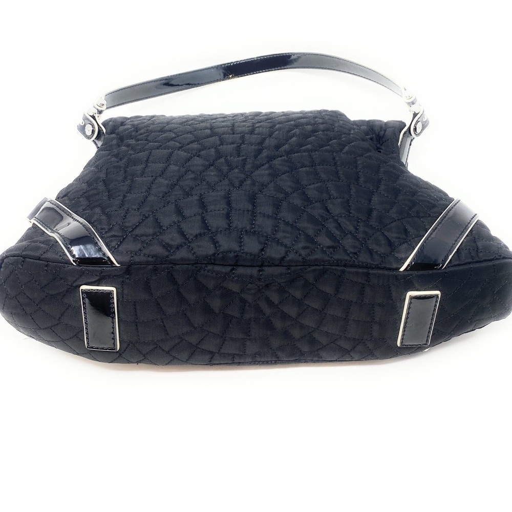 Vera Bradley Black Microfiber patent leather black & wht trim Satchel Handbag G1 - Picture 4 of 8